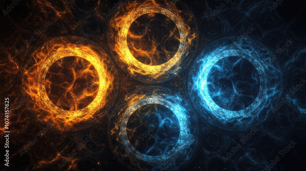 Poster abstract fractal background featuring four interconnected rings arranged in a square showcasing dark
