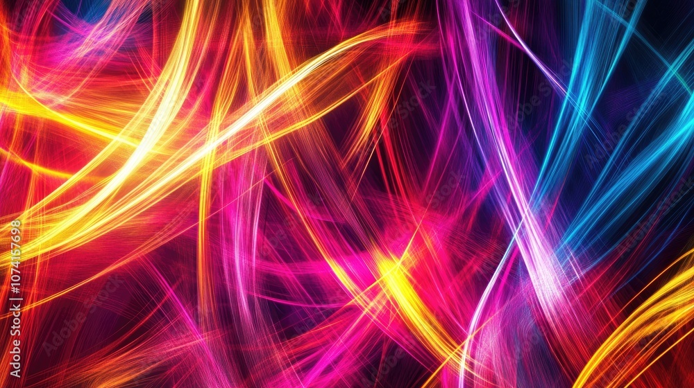 Poster multicolored neon lines create a vibrant light background image