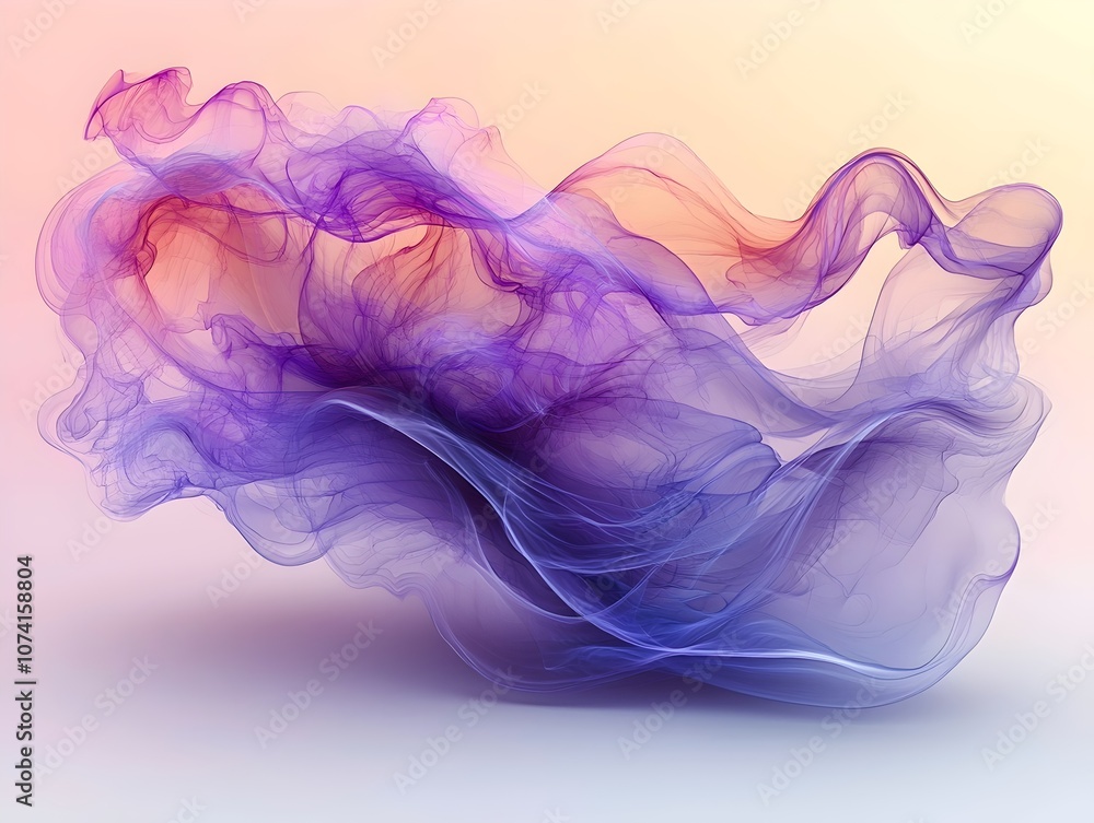 Poster An abstract composition featuring flowing waves of purple and orange hues, creating a sense of fluidity and movement against a soft gradient background.