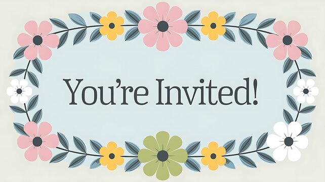 Floral Wreath Invitation with "You're Invited!" Text