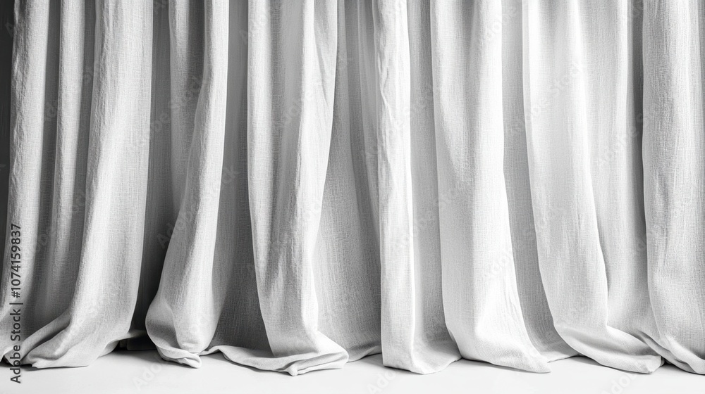 Poster modern gray curtains with a subtle textured finish, elegantly draped with soft light seeping through