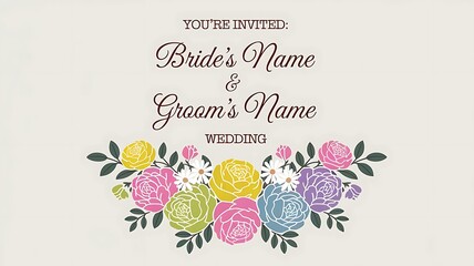 Wedding Invitation with Floral Border and Personalized Names