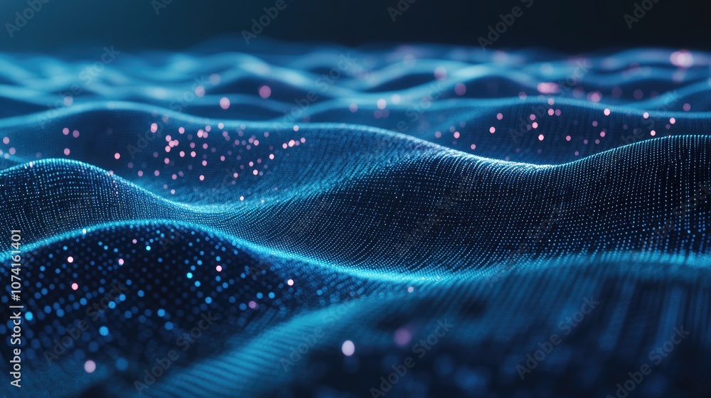 Poster abstract digital wave in a blue circular shape backdrop futuristic point wave representation concept