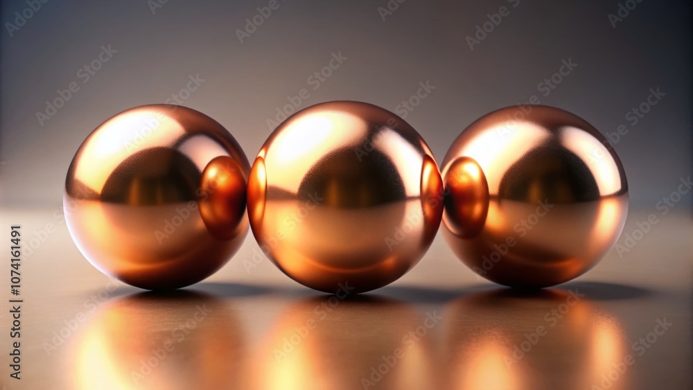 Poster three shiny bronze balls on a minimalist background for artistic and decorative use in photography a