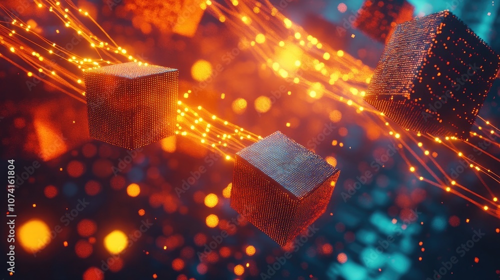 Aufkleber dynamic polygonal chains featuring shifting cubes illuminated lines flow through a moving network of