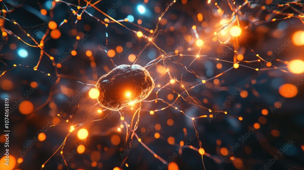 Poster neural network concept featuring interconnected cells and links advanced technology process with an 