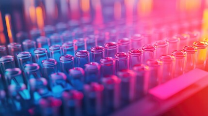 Obraz premium Illuminated multicolored microplate in a laboratory setting