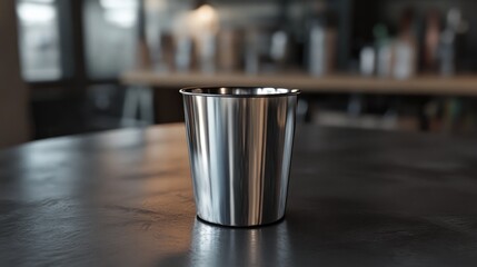 Metal cup on display