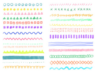 手描き水彩セット　ライン　カラフル