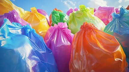 Colorful plastic bags ready for recycling These bags can take 400 to 1 000 years to decompose in nature