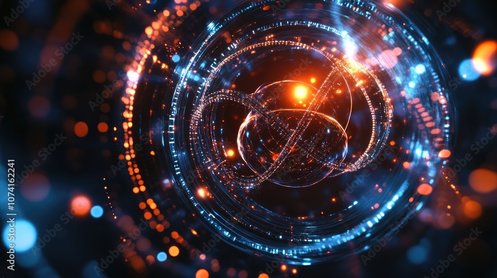 Poster abstract background featuring text related to science and technology focusing on the concept of a qu