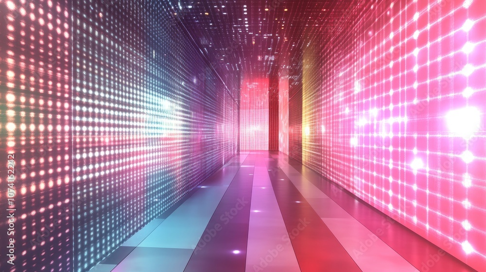 Poster abstract led light casting illumination in a space with a reflective floor mirror showcasing a conce