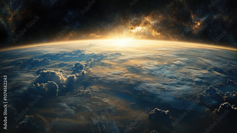 Poster panoramic view of earth image created with 3d rendering techniques using data from a space agency