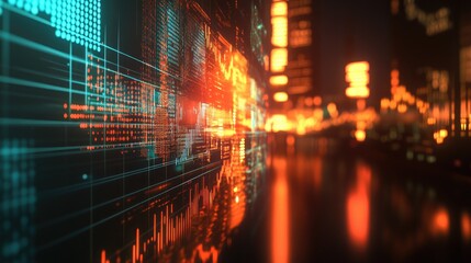 Fototapeta premium 3D rendering of an online business concept focusing on the stock market featuring a graphical representation of data analysis