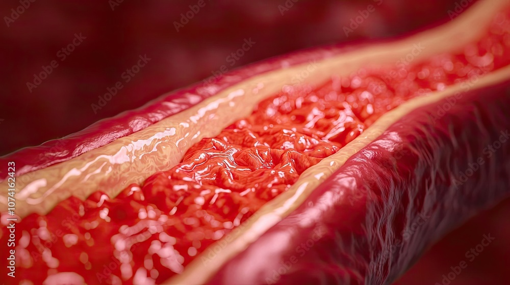 Poster close-up view of a vibrant red artery structure with detailed textures.