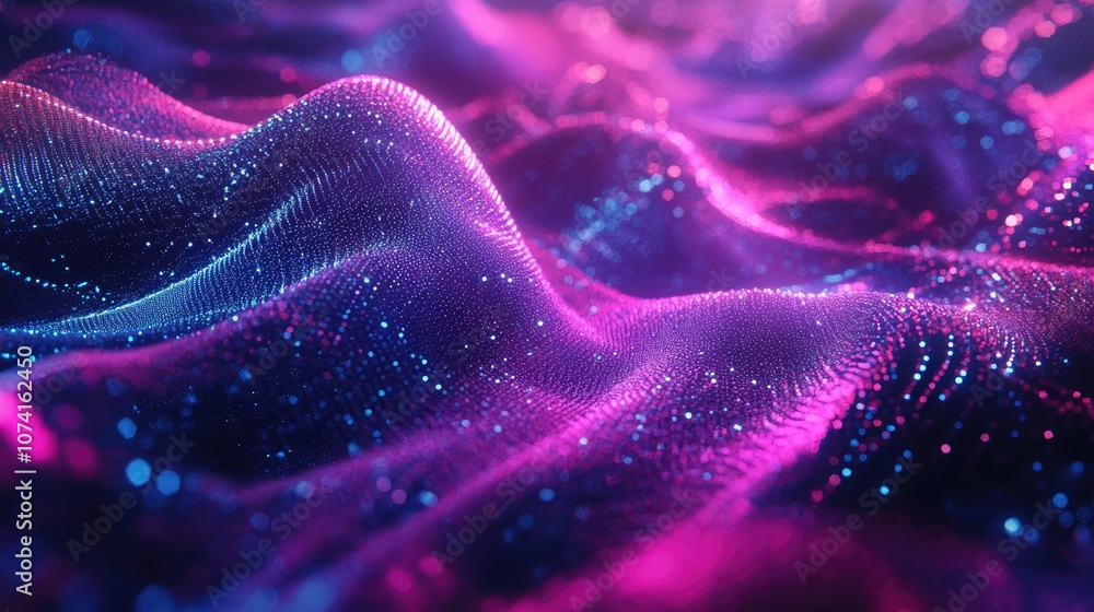 Poster abstract background featuring flowing particles showcasing a 3d sci fi user interface concept with g