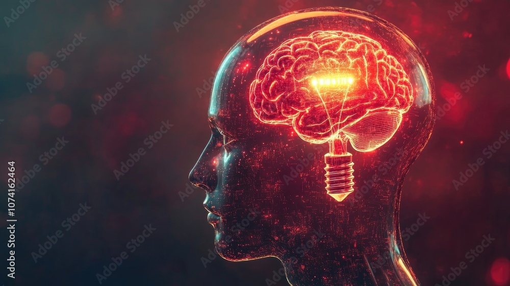 Aufkleber lightbulb shaped human head with a brain interior symbolizing innovation in the digital era ai techn