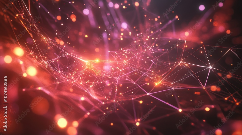 Poster technological backdrop featuring scientific elements conveying ideas of connectivity and networks wi