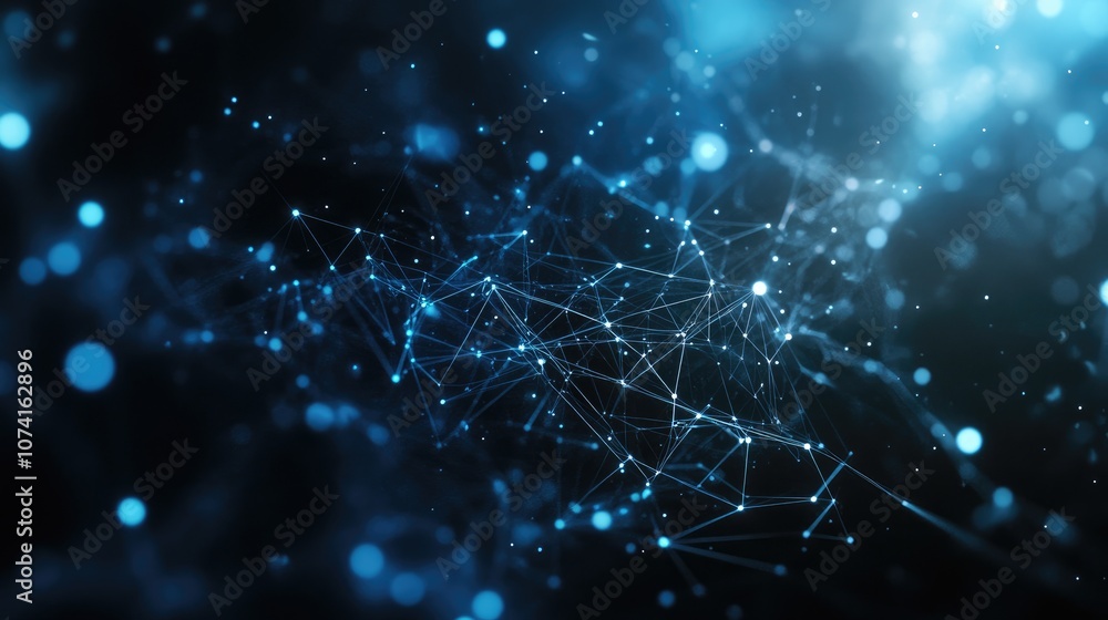 Poster geometric science backdrop featuring interconnected dots and lines visualization of digital data