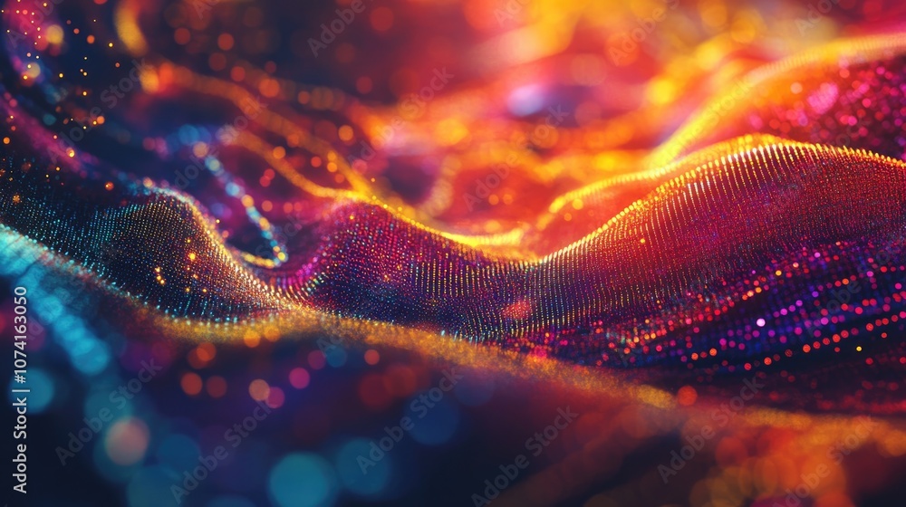 Poster abstract background featuring flowing particles showcasing a 3d sci fi user interface concept with g