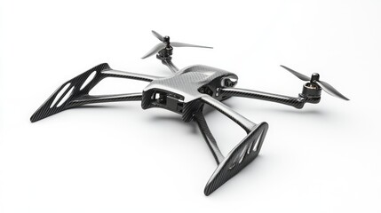 Beginning assembly of a racing drone Strong components of a drone frame crafted from carbon fiber isolated against a white background