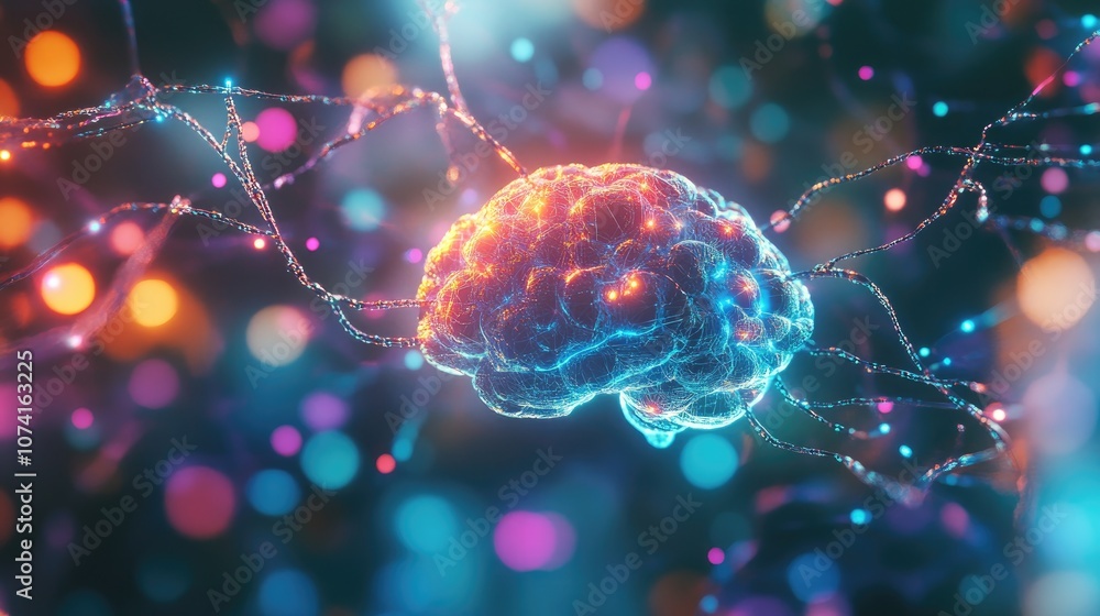 Aufkleber 3d illustration of big data and cybersecurity featuring neural networks and cloud technologies color