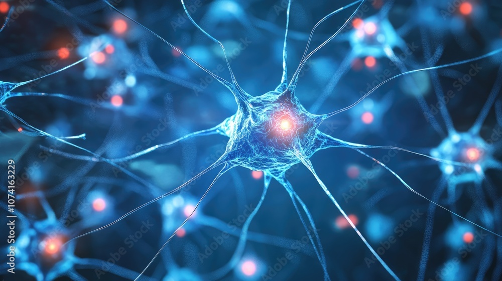 Poster neural network concept featuring interconnected cells and links advanced technology process with an 