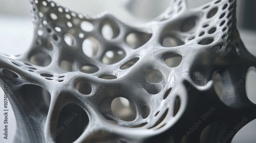 Poster close up of a metal object produced by a 3d printer using laser sintering technology showcase of adv