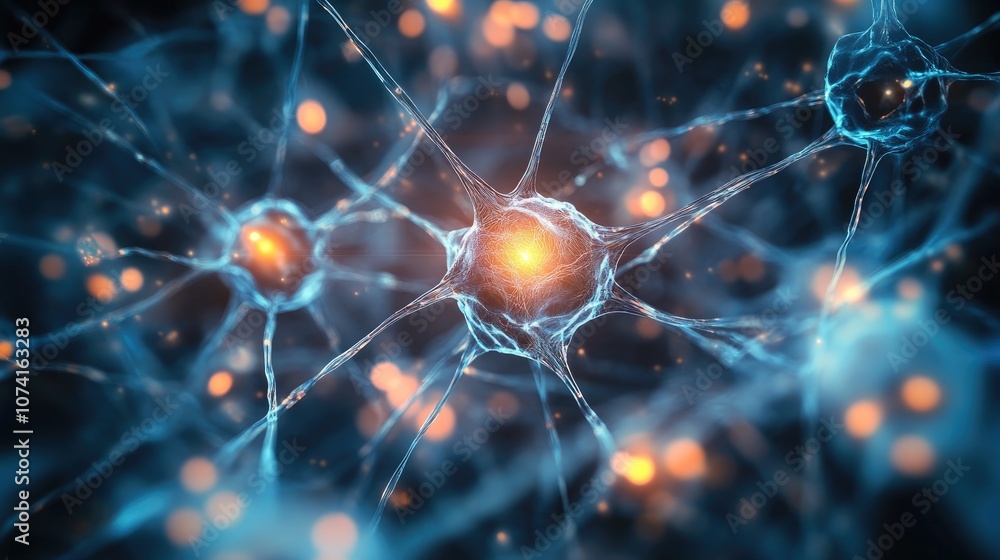 Poster neural network concept illustrated with interconnected cells and links