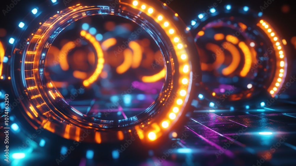 Poster vibrant glowing circular frame collection suitable for a tech themed background