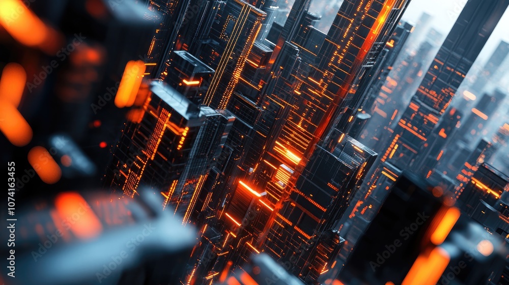 Poster contemporary city skyline featuring a swift data and internet communication network emphasis on cybe