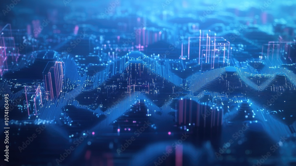 Poster blue gradient digital background with circuit patterns