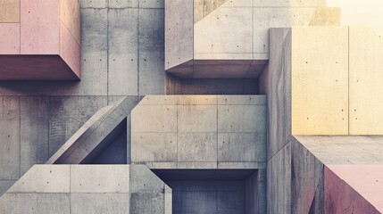 Abstract architectural backdrop featuring a close up of a geometric wall design Contemporary minimalist photography highlighting cement volumes with vintage pastel tones