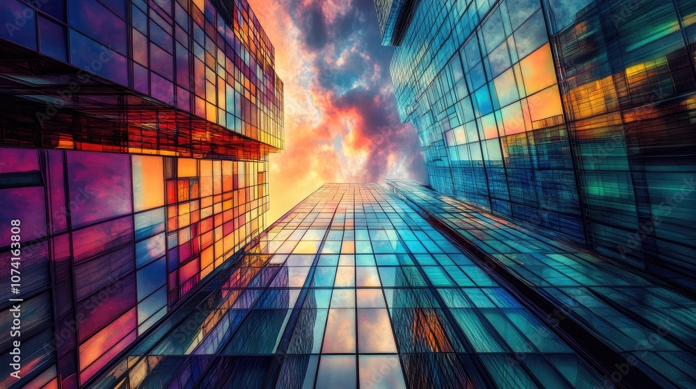 Poster skyscraper architecture featuring textured background elements