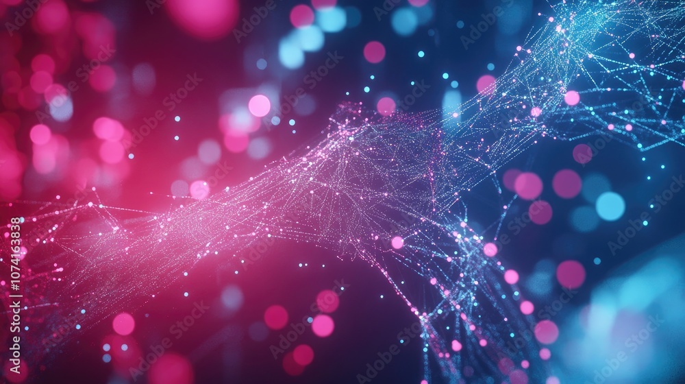 Poster geometric science backdrop featuring interconnected dots and lines visualization of digital data