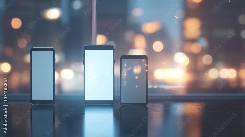 Poster technology gadgets displayed with a blurred bokeh background