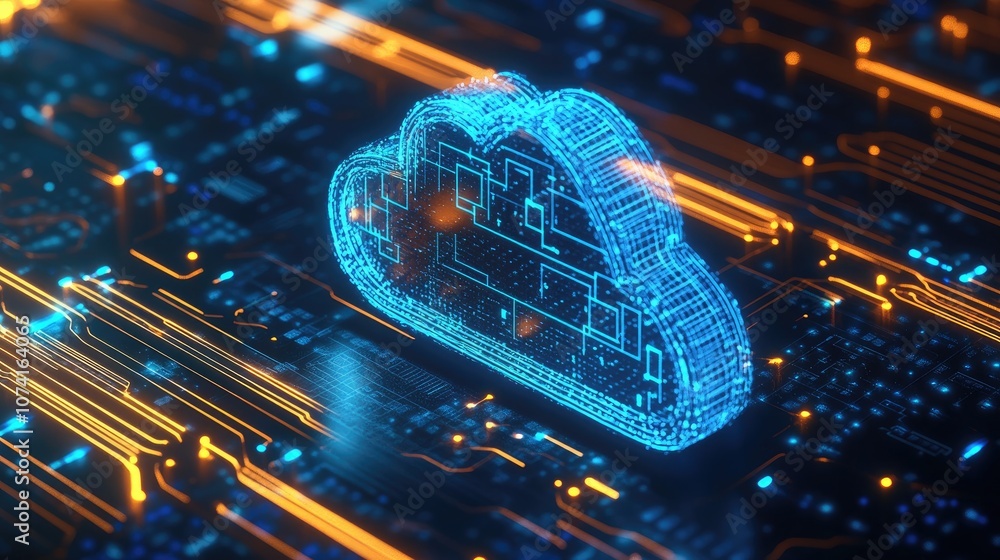 Poster abstract circuit board representing cloud technology showcasing a concept of a large data center and