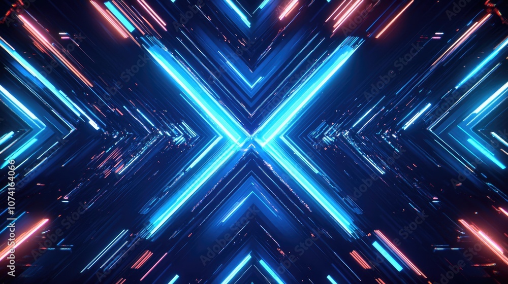 Poster abstract modern blue horizontal background featuring geometric diagonal overlays and luminous lines 