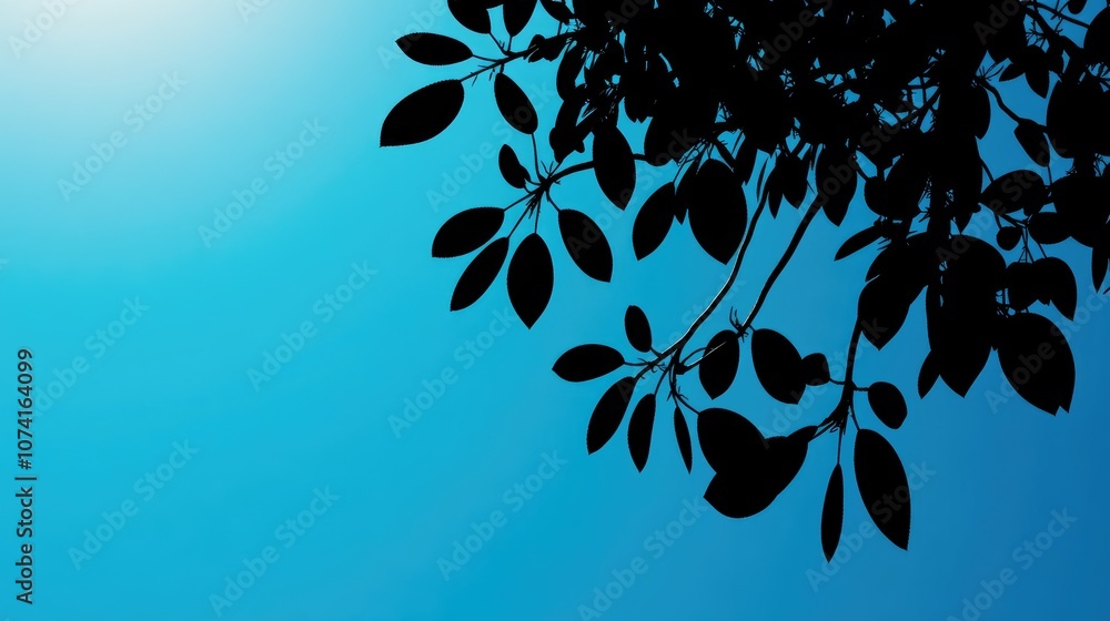 Poster silhouette of a tree branch against a bright blue sky featuring ample negative space for text or des