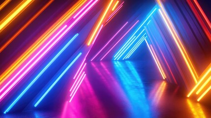 Fototapeta premium Neon light arrows in an abstract background
