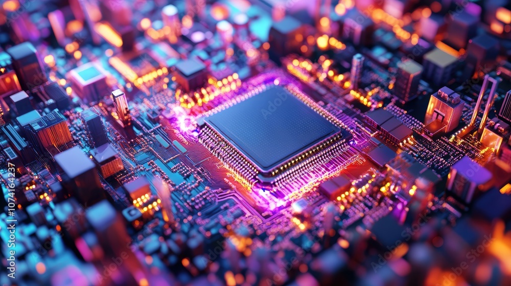 Poster 3d illustration of a cpu within a fractal environment ideal for projects related to computer science