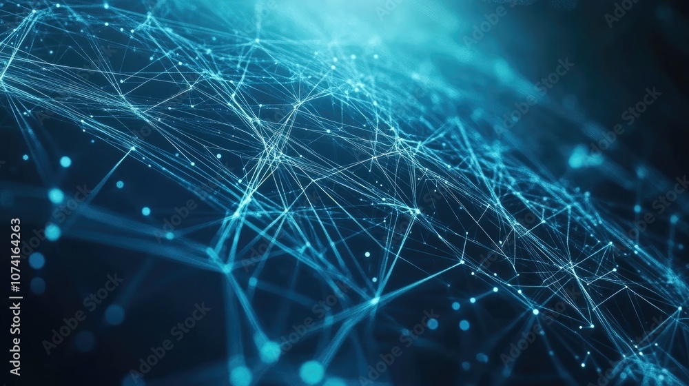 Aufkleber abstract design featuring data flow and neural connections against a tech blue background illustrati