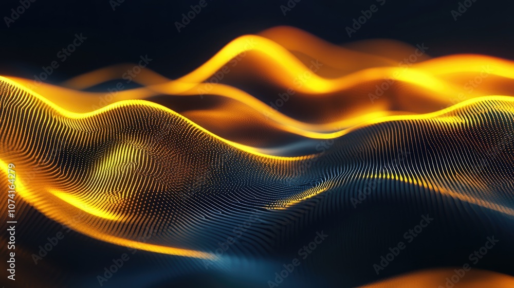 Poster 3d abstract background in yellow with wave like shapes on a dark backdrop a modern design element fe