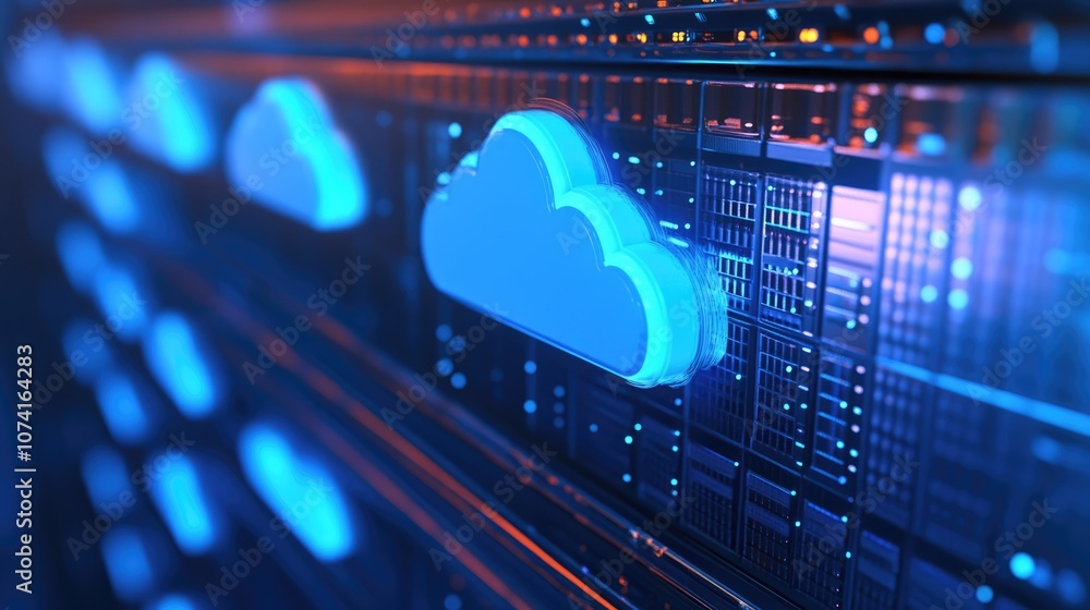 Poster 3d visualization of cloud storage with a secure locker system
