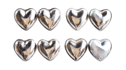 Set of Chrome Hearts Isolated on a Transparent Background Generative AI