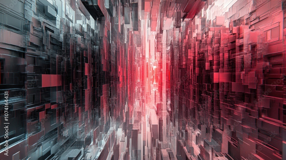 Poster 3d rendered abstract background featuring a complex structure composed of vertical geometries illust