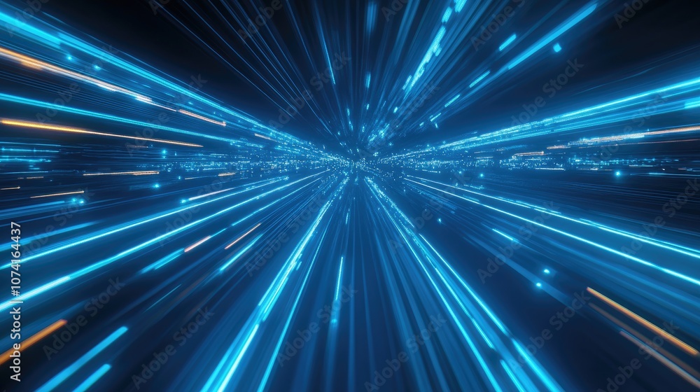 Poster dynamic blue light streaks representing high speed internet data with glowing lines on a captivating
