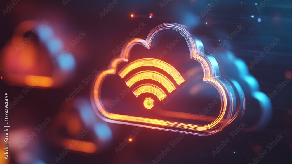 Poster 3d rendering of a wifi symbol integrated with a cloud folder design