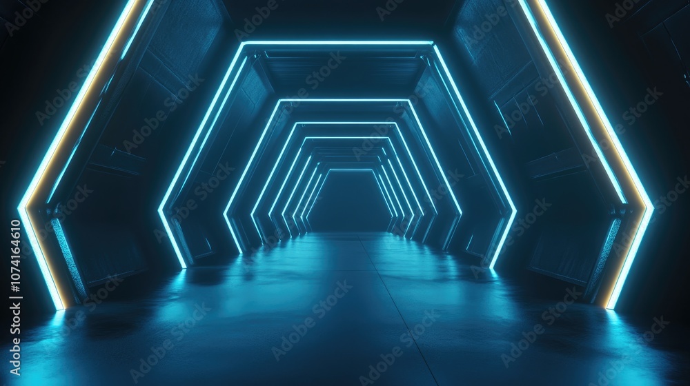 Poster abstract dark background featuring lines and spotlights with neon lighting creating a nighttime ambi