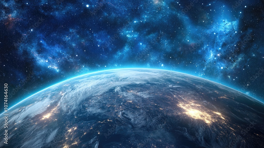 Poster panoramic view of earth image created with 3d rendering techniques using data from a space agency